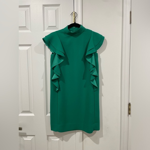 Kate Spade Emerald Green Satin Crepe Flutter Sleeve Shift Dress Size 00 XS $398 - Picture 13 of 15